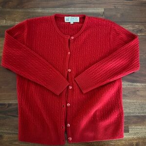 Vintage Jack Scotland Women's Vibrant Red Cashmere Cardigan Small